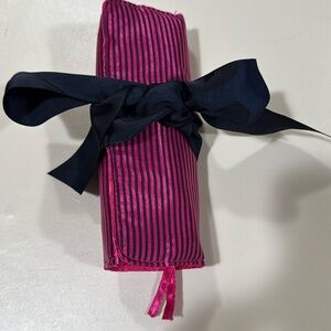 J. Crew Satin Jewelry Roll Pink & Navy